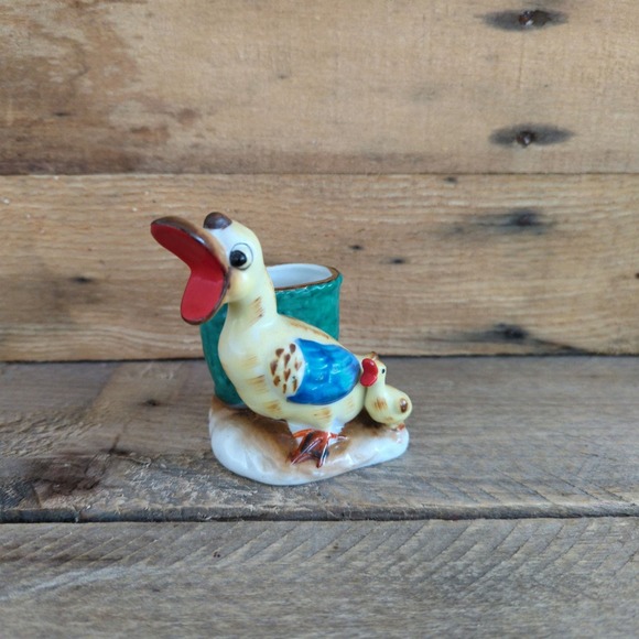 Vintage 1950s Quacking Mommy Duck and Baby Ceramic Mini Planter Made in Japan - Picture 3 of 11